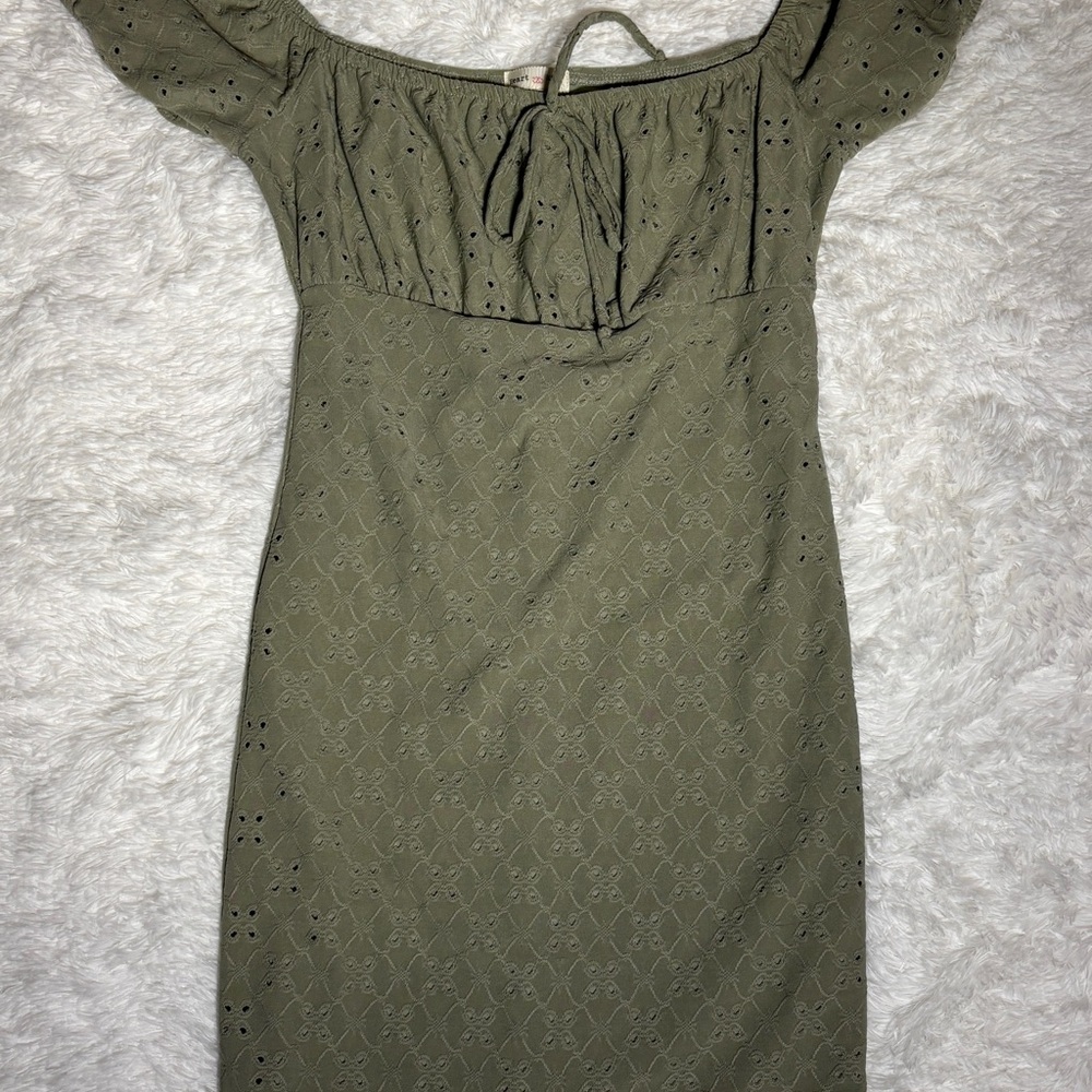 Heart Hips Olive Green Eyelet Midi Dress